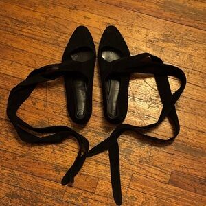 The Row black suede lace up flats